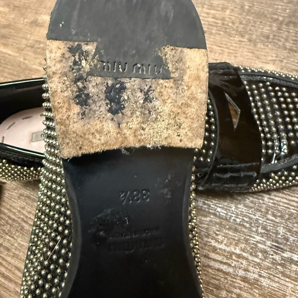 Miu Miu size 38.5 (8) GUC / EUC Black and Silver Studded Loafers - Picture 8 of 16